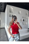 Kadın Kırmızı Marka Model Fermuarlı Triko Bluz