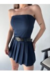 Kadın Orjinal Marka Zra Model Pileli Kemerli Şortlu Etek Straplez Elbise Lacivert