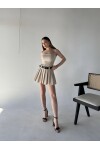 Kadın Orjinal Marka Zra Model Pileli Kemerli Şortlu Etek Straplez Elbise Krem