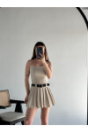 Kadın Orjinal Marka Zra Model Pileli Kemerli Şortlu Etek Straplez Elbise Krem