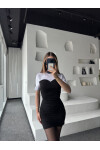 Kadın Siyah-Beyaz  T-shirt Detaylı Garnili Sandy Elbise