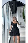 Kadın Siyah Drape Detaylı Şortlu Volanlı Elbise