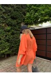 Kadın Turuncu Renk tek cepli %100 keten oversize gömlek