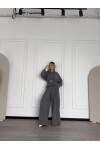 Oyhso Kumaş Marka Model Geniş Paça Kemer Detaylı Gri Takım