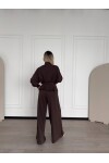 Oyhso Kumaş Marka Model Geniş Paça Kemer Detaylı Kahverengi Takım